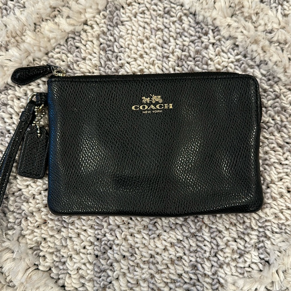 Coach black leather wristlet